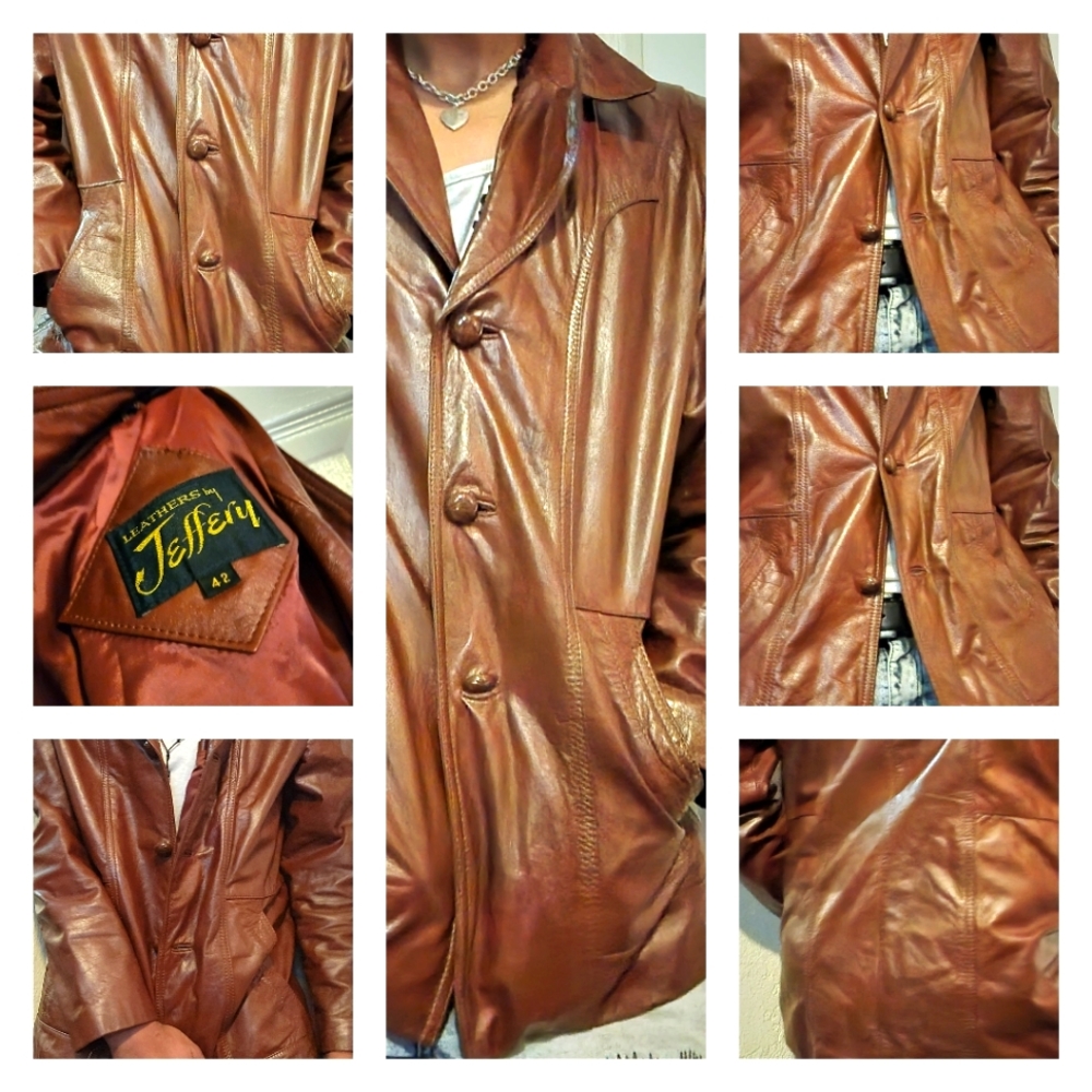 Leather's by Jeffrey, Vintage, Chocolate brown leather jacket. SIZE 42